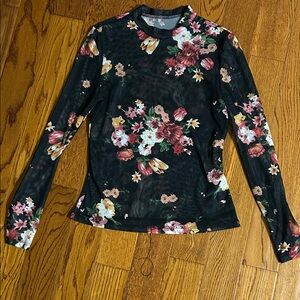 Floral Black Long Sleeve Women's Top